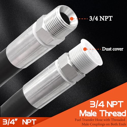 Image of 3 /4 inch Fuel Transfer Hose 20FT,Farm Pump Hose with Male NPT Fittings for Gasoline,Diesel,Biodiesel