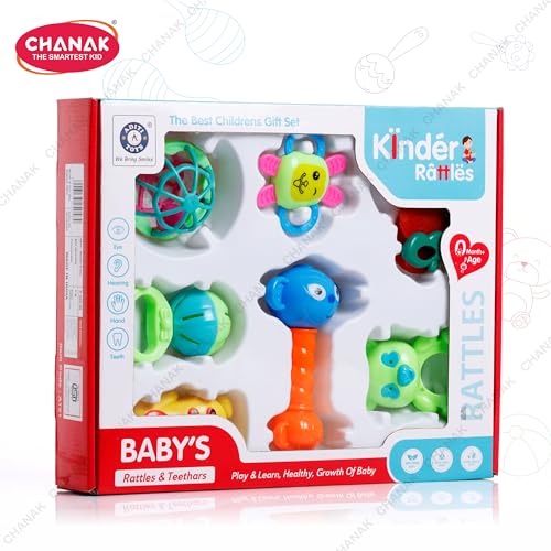 Image of Chanak Baby Kinder Rattle Set for 0-6 Months Old Baby, Non-Toxic, 100% BPA Free, Infant Grab, Spin & Shake Rattles, Colorful Rattles with 8 Pcs, Early Educational Sensory Toy, BIS Approved