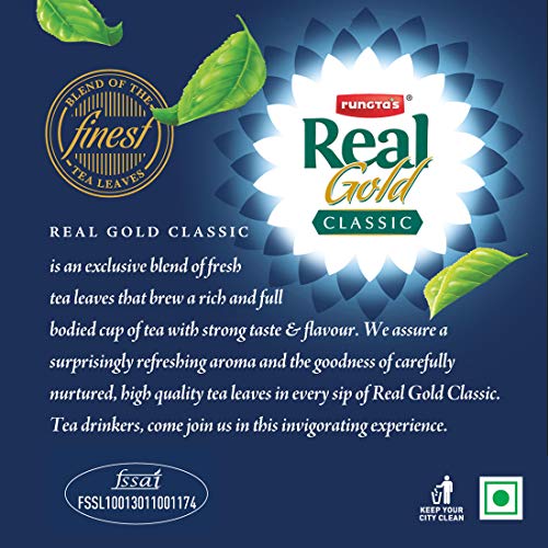 Image of Rungtas Real Gold Classic Tea - 250g | Premium Blend of Fresh Kadak Ctc Chai | Blend of 10% Darjeeling Premium Black Long Leaf