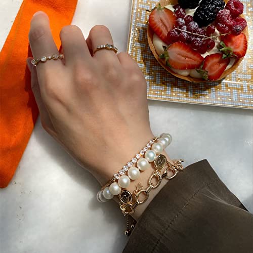 Cute Beaded Freshwater Cultured 10mm Big Shell Pearl Bracelets for Women,Dainty Handmade Bead Ball Pearl Stretch Bracelet Simple Jewelry for Woman3