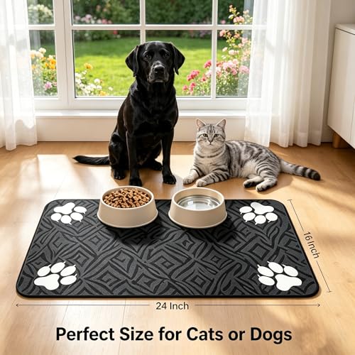 Cat Food Mat 24"x16" Pet Feeding Mats Absorbent Dog Eating Mat for Food and Water,Easy Clean Dog Mats Puppy Supplies Accessories Floor Protection — view 4