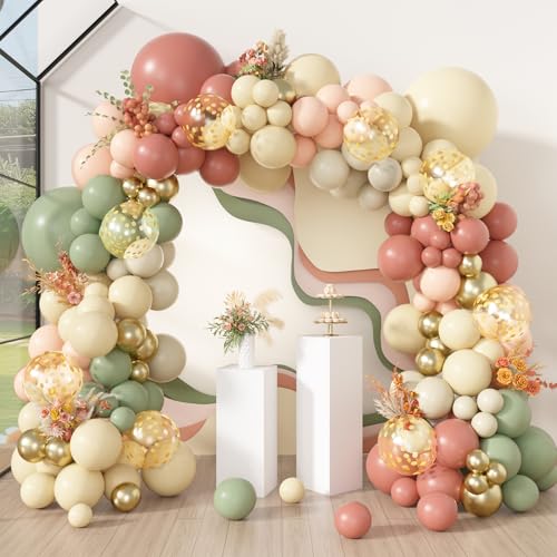 Amandir 173Pcs Dusty Pink Yellow Mist Green Balloon Arch Garland