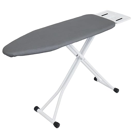 Ironing Board 48" X 13" with Safety Iron Rest Height Adjustable Iron Table Features Reinforced Steel Legs, Heat Resistant Cover, Grey