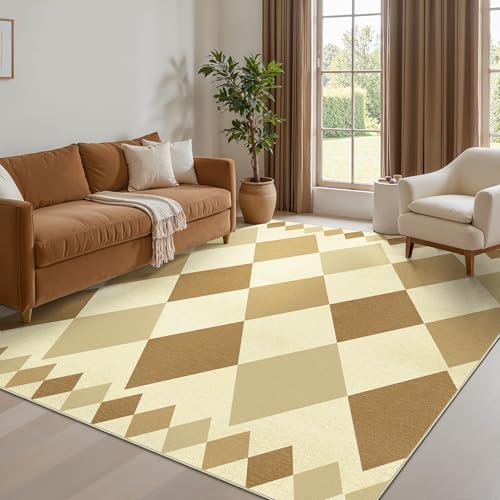 Bavni 5x7 Area Rugs,Checkered Machine Washable Rug for Living Room,Modern Abstract Indoor Soft Area Rug for Bedroom Dining Room,Thin Low Pile Carpet with Non Slip Rubber Backing,Diamond Lattice