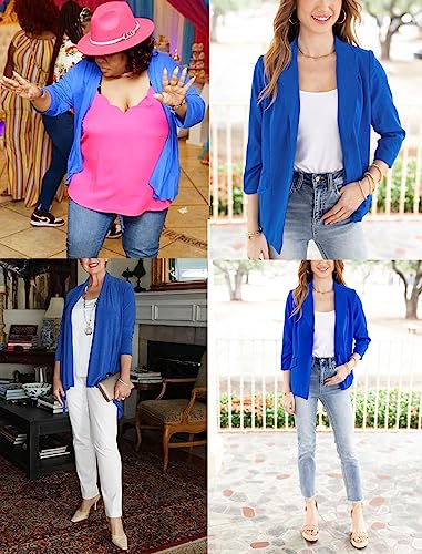 Image of Yekaty Women Cardigan 3 /4 Sleeves Open Front Lightweight Cardigan Draped Ruffles Knit Cardigan