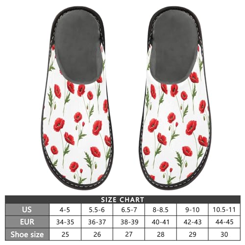 ODAWA Red Poppy Flowers Grandma Memory Foam House Shoe, Mens Slip On House Shoes Size 4-5 5