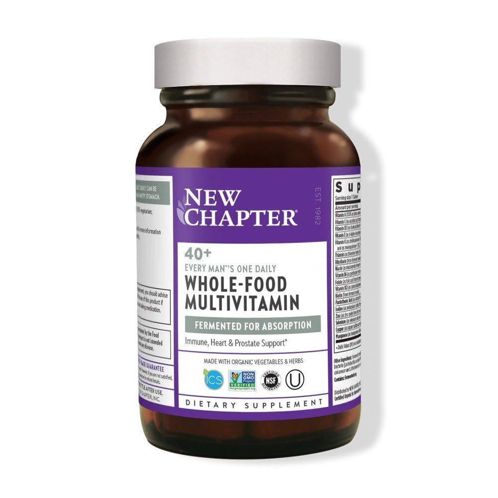 New Chapter Men's Multivitamin, Every Man's One Daily 40+, Fermented with Probiotics + Saw Palmetto + B Vitamins + Vitamin D3 + Organic Non-GMO Ingredients - 24 Count
