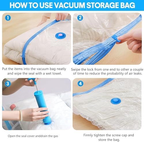 10 Pack Vacuum Storage Bags - Space Saver Vacuum Seal Bags for Clothes, Pillows, Comforters & Blankets with Hand Pump - Perfect for Home, Travel & College Dorm Essentials