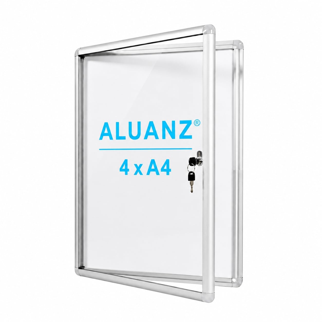 Schaukasten DIN 4 x A4 - Infokasten mit Magnetischer Whiteboard-Rückwand, Notiztafel, Abschließbarer Plakatschaukasten mit Schloss für Büro, Schule, Hotel - Wand-Montage - 50 x 67 x 3 cm