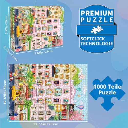 Puzzle 1000 Teile für Erwachsene, klassisches Lernspiel Wunderschönes Dekoration-Romantische und verträumte Straßenszene-Puzzle Geschenke – Ansicht 2