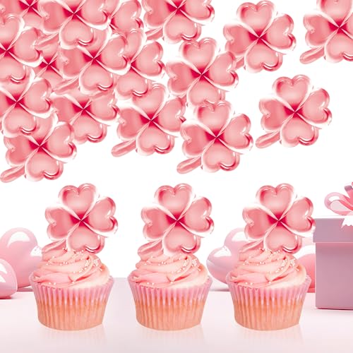 48 piezas comestibles para cupcakes del día de San Patricio, oblea de papel, trébol para cupcakes, decoración de fiesta del día de San Patricio, decoración de fiesta irlandesa, color rosa