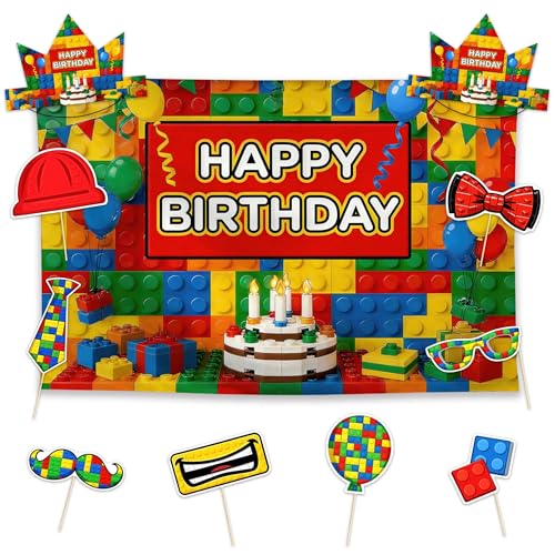 Allenjoy Colorful Brick Game Birthday Party Decorations Set - 11