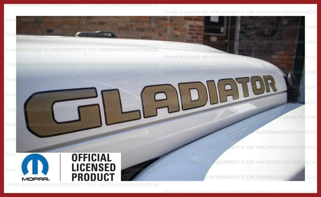 Decal Mods Calcomanía gráfica de vinilo Gladiator Hood para Jeep WranglerGladiator JLJT (2019-2022) bronce 392 con contorno negro F392BO (juego de