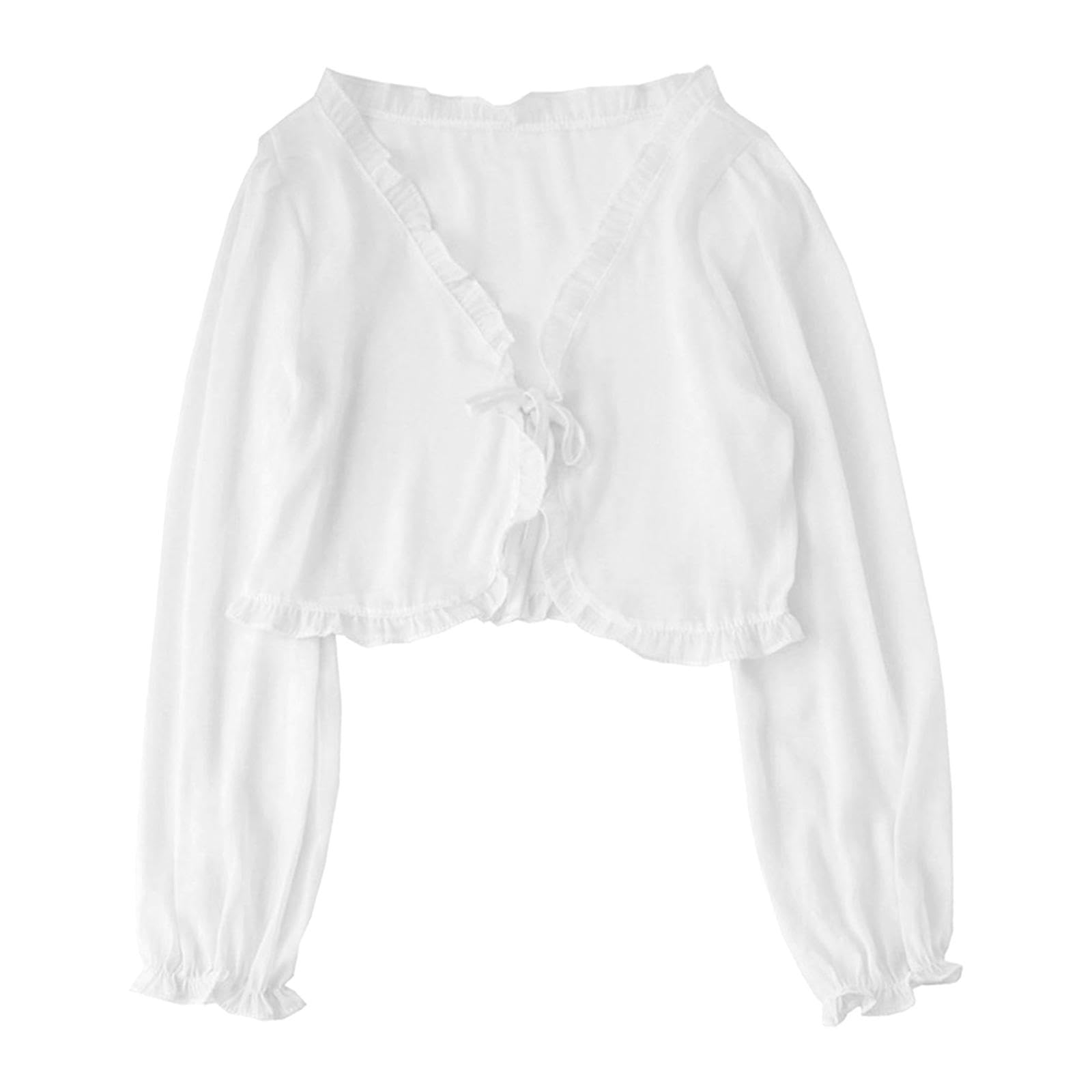 STYLEHEAVEN Women Cardigan Sunscreen Top Fashionable Short Shawl for Bride Beach Wedding White-picture-0