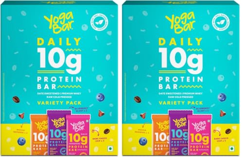 Image of Yogabar Variety Pack 10 grams Protein Bars [Pack of 12], Pro-Blend & Premium Whey,100% Veg, Rich Protein Bar with Date, Vitamins, Fiber, Energy & Immunity for fitness.