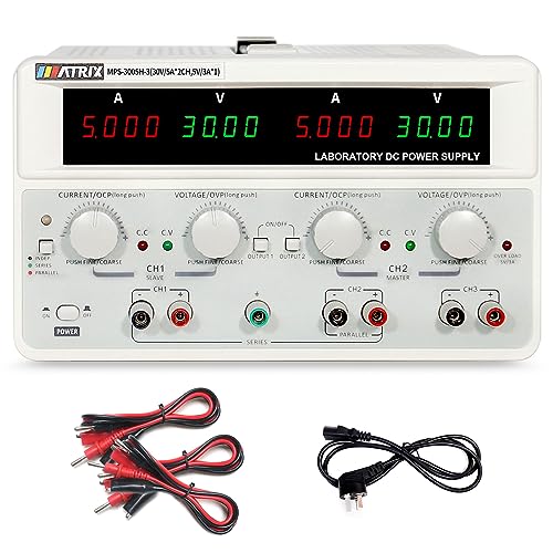 Image of MATRIX Triple Linear DC Power Supply 30V 5A 315W, Adjustable Benchtop Power Supply Variable 10mV /1mA with Low Ripple, 4 Digits Display Series and Parallel Mode, MPS-3005H-3