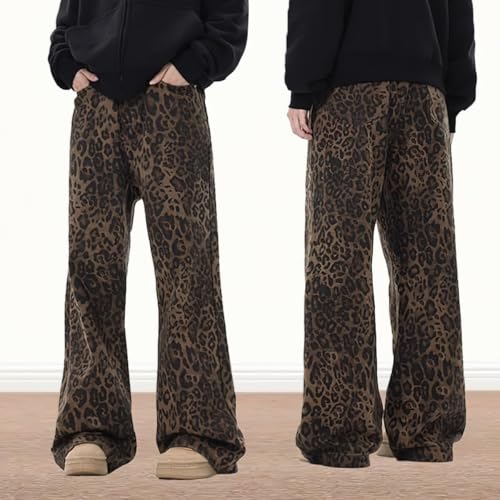 Leopard Print Jeans Cheetah Print Pants Y2k Baggy Jeans Wide-Leg Washed Y2k Pants High Waisted Cargo Pants4