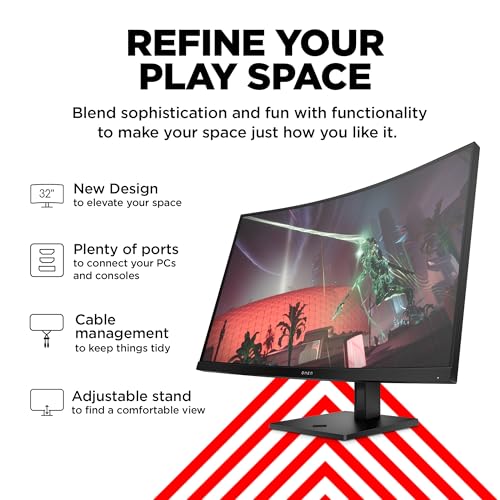 Image of HP OMEN 32c QHD 165Hz Curved Gaming Monitor, QHD Display (2560 x 1440), VA Panel, 99% sRGB, 90% DCI-P3, 16:9, AMD FreeSync Premium Technology, 32c (2023)