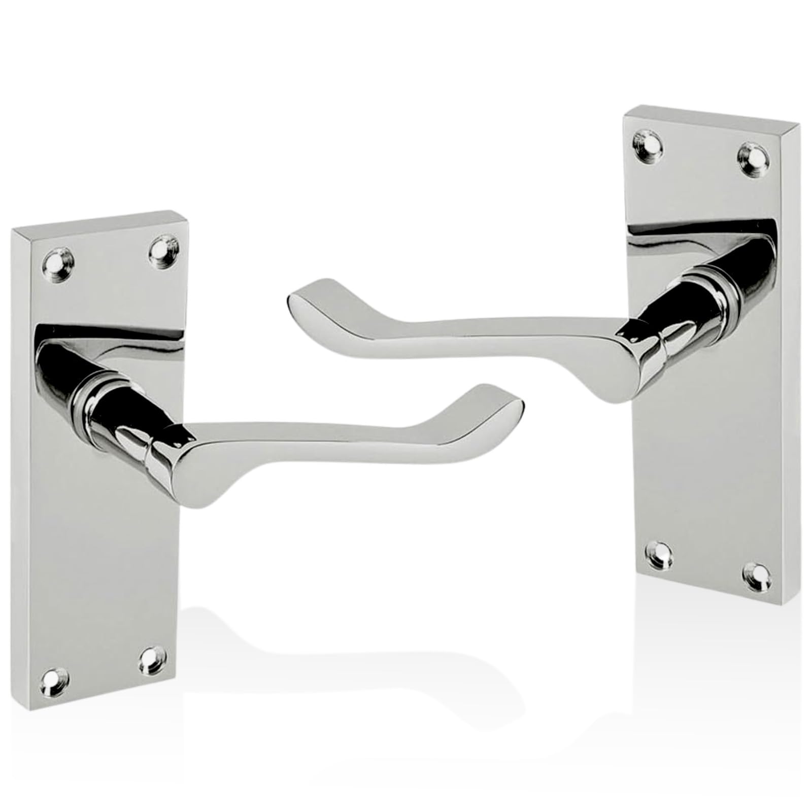 Handlestore Chrome Victorian Scroll Latch Door Handles On Backplate – Polished Lever Handle Set With Spindle & Screws (1 Pack)