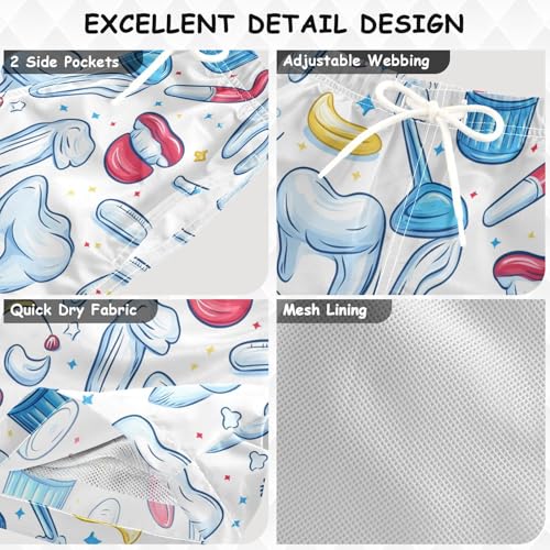 Pigsaly Boys Swim Trunks Dental Tooth Star Colorful Boys Board Shorts Swimsuit Swimwear Summer Bathing Suit 5T3