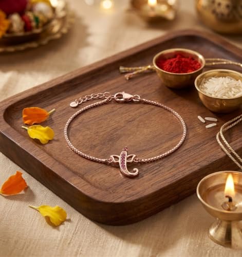 Image of Parnika Pure 925 Sterling Silver Ganesha Rakhi for Brother | Hallmarked Silver Rakhi Bracelet for Bhaiya | Raksha Bandhan Gift