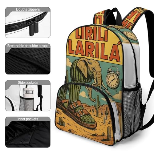 Liliri-larila Merch Large Travel Backpack Italian-Brainrot Meme Waterproof Lightweight Daypack White 44x32x19cm3