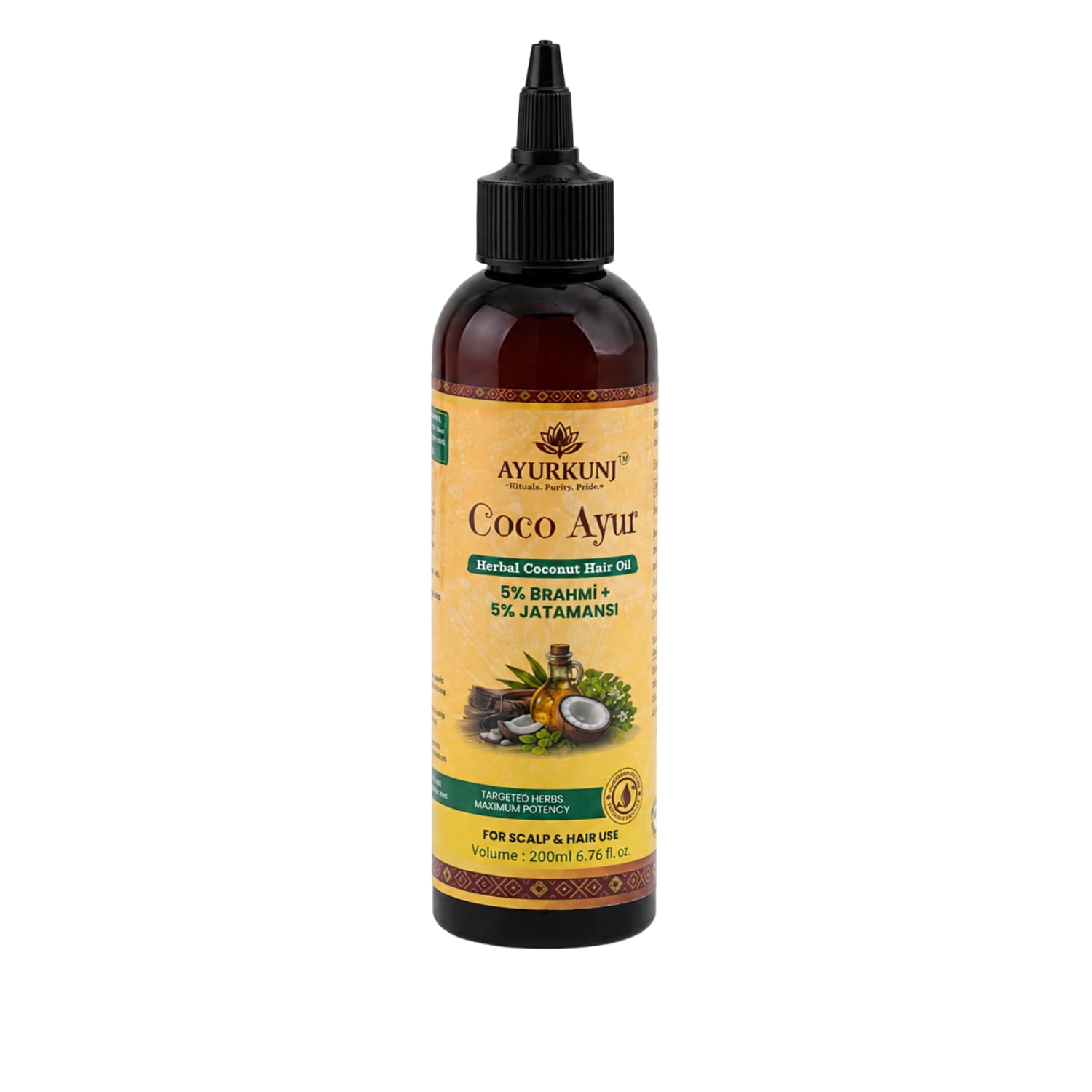 Coco Ayur Herbal Coconut Hair Oil with Brahmi & Jatamansi for Hair Growth & Scalp Nourishment | Ayurvedic Hair Care Oil (200ml)-picture-46