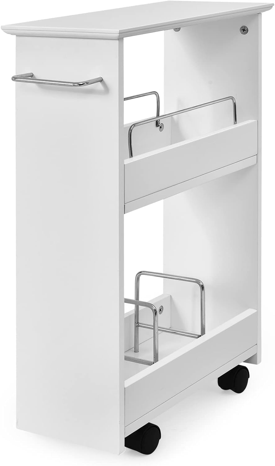 Meuble Salle De Bain Étroit, 50 X 16 X 69 CM, Meuble De Rangement Fin Avec Support Pour Papier Toilette 2 Tiroir 2 Roue Verrouillable Noir 97119774