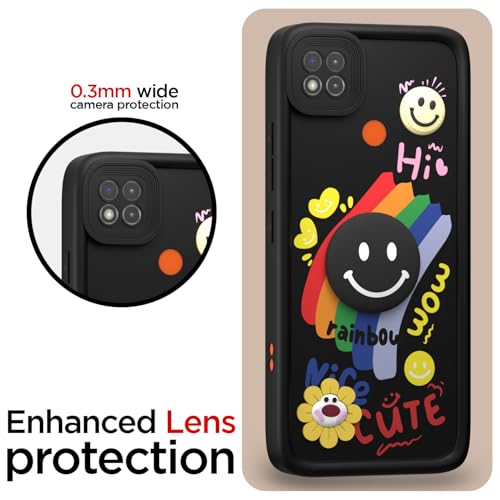 Image of Pikkme Back Cover for Mi Redmi 10A / Redmi 9 / Redmi 9C / 9 Activ /Poco C31 | Soft Silicone| Cute Rainbow Smile & 3D Cartoon Flower Design | Shockproof Raised Camera Protection Bumper Case (Black)