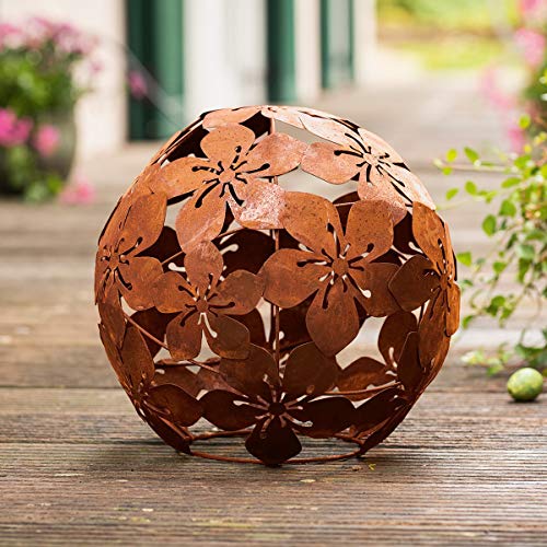 Décoration en métal « Fleurs » Ø 24 cm - Boule décorative shabby - Aspect rouille - Décoration de jardin