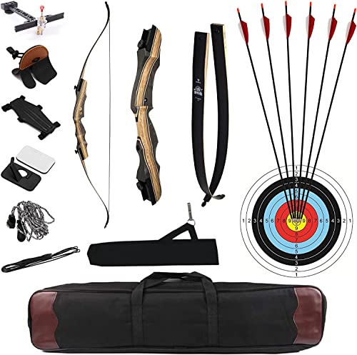 DEERACE Takedown Recurve Bow and Arrow Set 62' Classic Traditional Wooden Bow for Adults Youth Beginner Hunting Targeting Archery (50 Lbs, Left Hand)