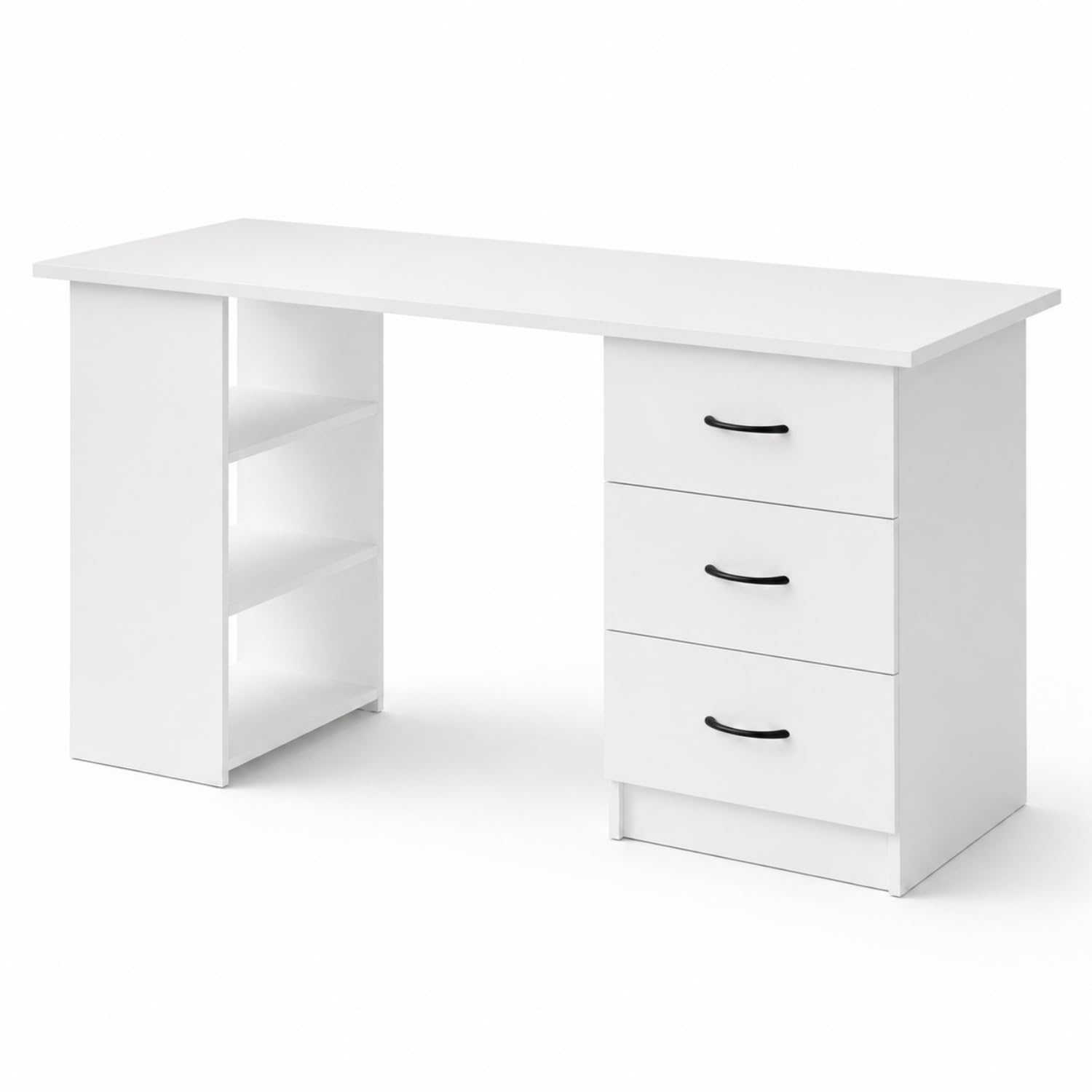 Scrivania Da Ufficio E Studio In Stile Moderno 120 cm Con 3 Cassetti E 3 Ripiani A Giorno Struttura In MDF Resistente Design Minimal Salvaspazio Ideale per Casa Cameretta E Smart Working Colore Bianco