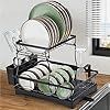Dish Drying Rack, Dish Rack for Kitchen Counter, Over Sink Dish Drying Rack with Drain Board, 2-Tier Large Capacity Dish Drainer Organizer Shelf with Utensil Holder, Wine Glass Holder - Black Dish Drying Rack, Dish Rack for Kitchen Counter, Over Sink Dish Drying Rack with Drain Board, 2-Tier Large Capacity Dish Drainer Organizer Shelf with Utensil Holder, Wine Glass Holder - Black