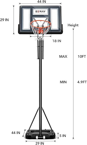 Miniatura 7 de Seray Aro de baloncesto con altura de 48 a 10 pies ajustable para niños y adultos aro de baloncesto al aire libre con tablero de 44 pulgadas y 2