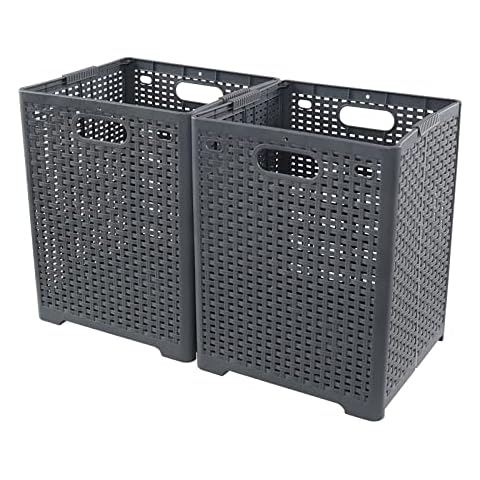 Rinboat 40 L Plastic Collapsible Laundry Hamper, Plastic Dirty Clothes Basket, Gray, Pack of 2 Cover