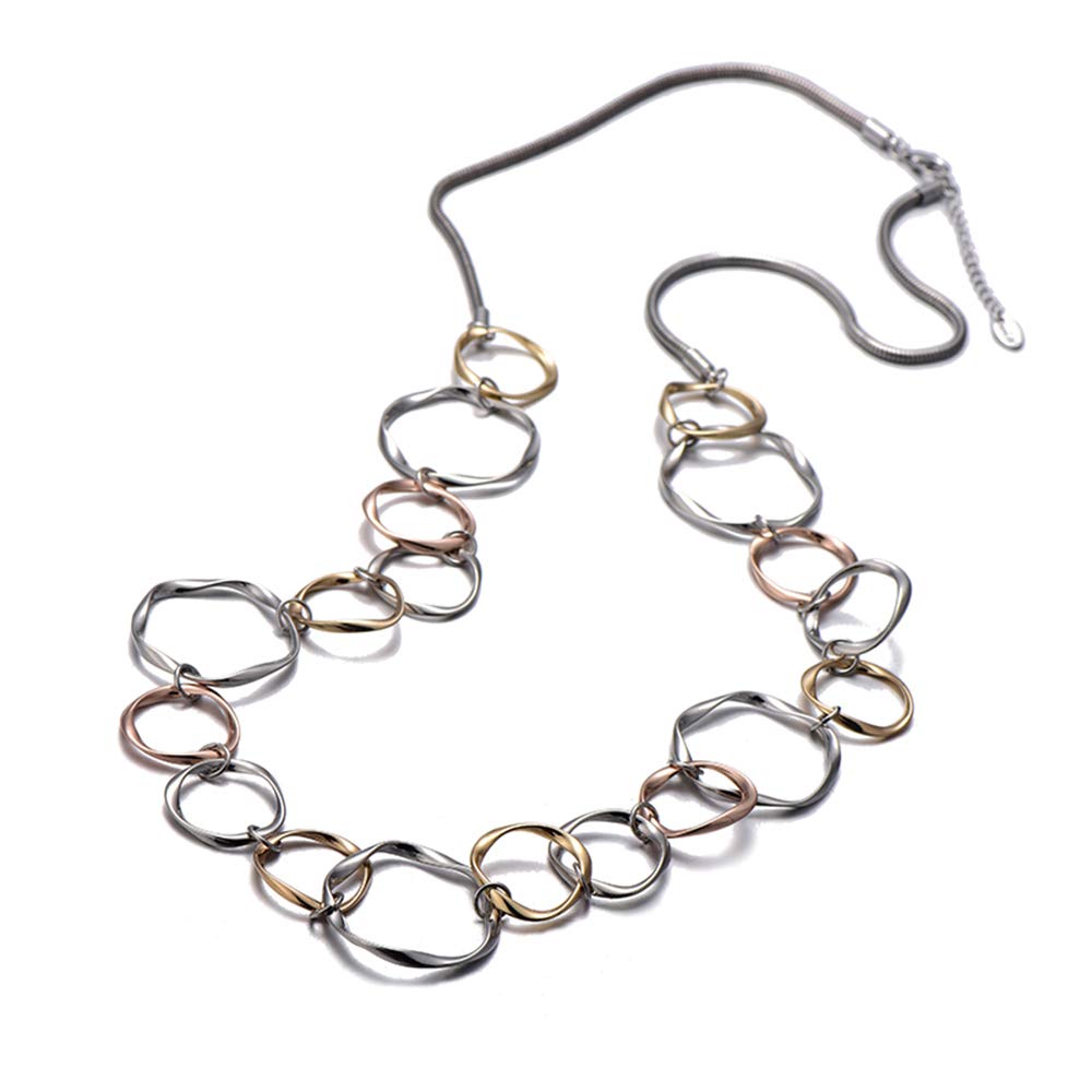 Ouran Collana lunga a catena per donne, collana con ciondoli per ragazze, oro rosa e argento, gioiello regalo per la festa della mamma e delle amicizie