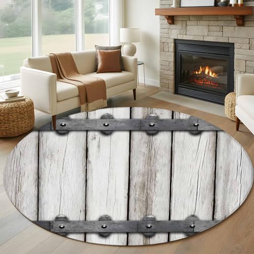 Farmhouse Rustic Round Rug 5ft Washable Circle Kitchen Rugs Non