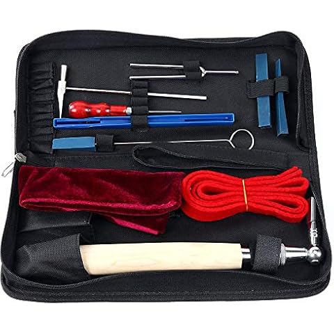 Yaetek Pack of 10 Pieces Piano Tuner Tools with Tuning Hammer Fork Wedge Mute Wrench Hammer Wood Handle Trip Kit Tools w. Case, Piano Tuning Kit (10 items) Cover
