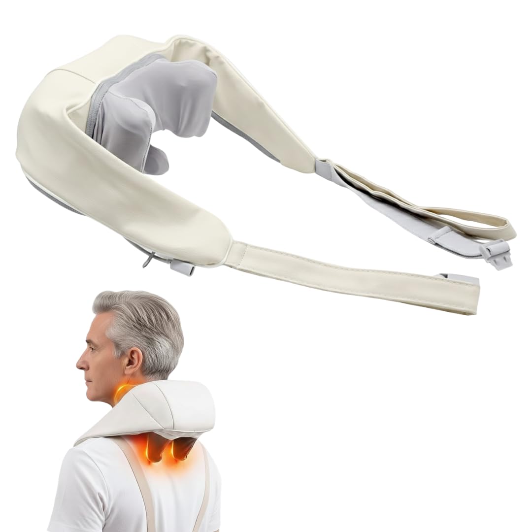 Masajeador de Cuello y Hombros Massager Pro, Función de Calefacción, Masajeador Cervical, Alivia tensiones y dolores en el cuello, hombros, 3 velocidades, Inalámbrico y recargable
