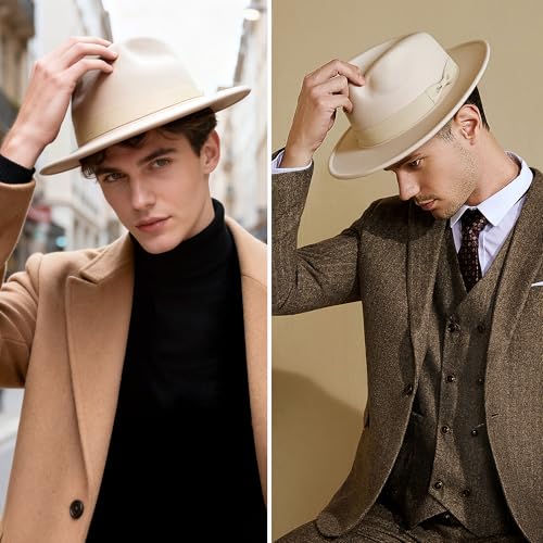 Image of BABEYOND 1920s Fedora Hat for Men Gatsby Wide Brim Fedora Hat Felt Panama Cap with Band for Women Men
