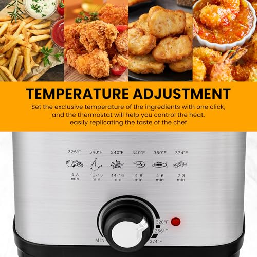 Image of SUSTEAS 1.5 Liter /1.35QT Electric Deep Fryer, 900W, Timer Control, Adjustable Temperature, Lid with Viewing Window and Removable Frying Basket, Stainless Steel, Perfect for Kitchen, French Frie