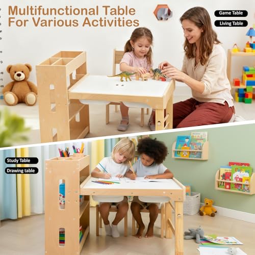 Image of WINGYZ Sensory Table and Chairs, Toddler Activity Table and 2 Chair Set with Storage Cabinet & Bins, 6 in 1 Kids Desk Art Table with Paper Roll for Playrooms Daycare, Sensory Tables for Toddler Gifts