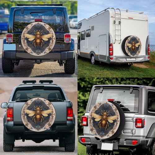 Image of Spare Tire Cover for RV Trailer, Retro Bee Tire Covers Universal Fit for Travel Trailer Camper Jeep RV SUV Truck Waterproof Wheel Cover (16 inch for Diameter 29 inch - 31 inch)