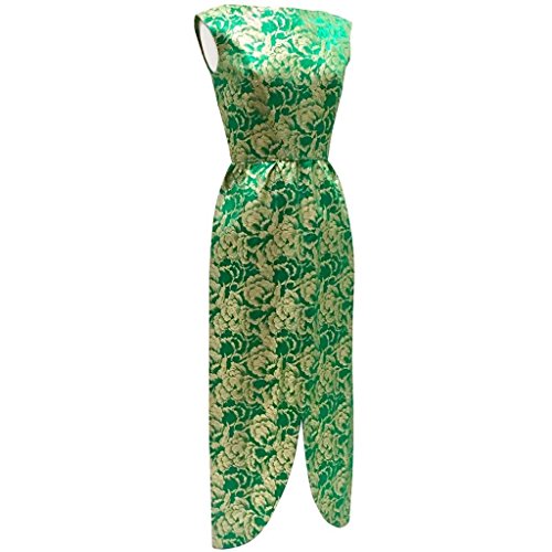 Soie brocade tissu vert doré métallique pour couture et ameublement - 3