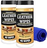 JJ CARE Leather Wipes for Car Seats [Pack of 80] Leather Cleaning Wipes + Free Microfiber Cloth, Leather Wipes for Couch, Car Interior, Furniture, Shoes and Purses Cleaner