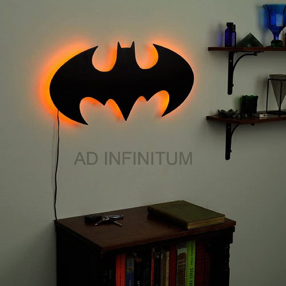 AD INFINITUM wood Batman LED Wall Lamp, Comic Lover, Bat Cave, Night Lamp, for Gift, Kids Room, Gaming Setup, Gaming Room, Man Cave (Batman_Yellow)
