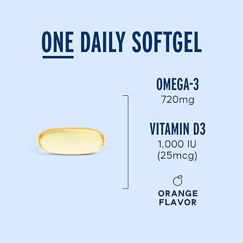 Miniatura 3 de Oceanblue Suplemento Omega 3 para mujeres  Aceite de pescado sin eructos 720 mg con vitamina D3  Apoyo inmunológico cardíaco, sabor a naranja