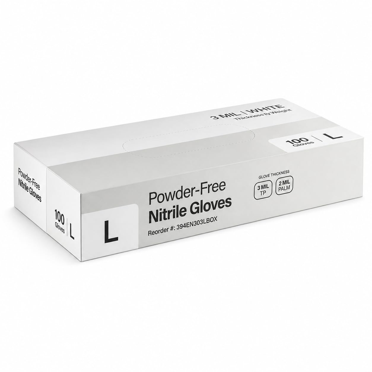 Nitrile Powder-Free Textured Gloves 3 Mil White Large by Glownary – Large, Vinyl, Blue, Model 394en303lcase