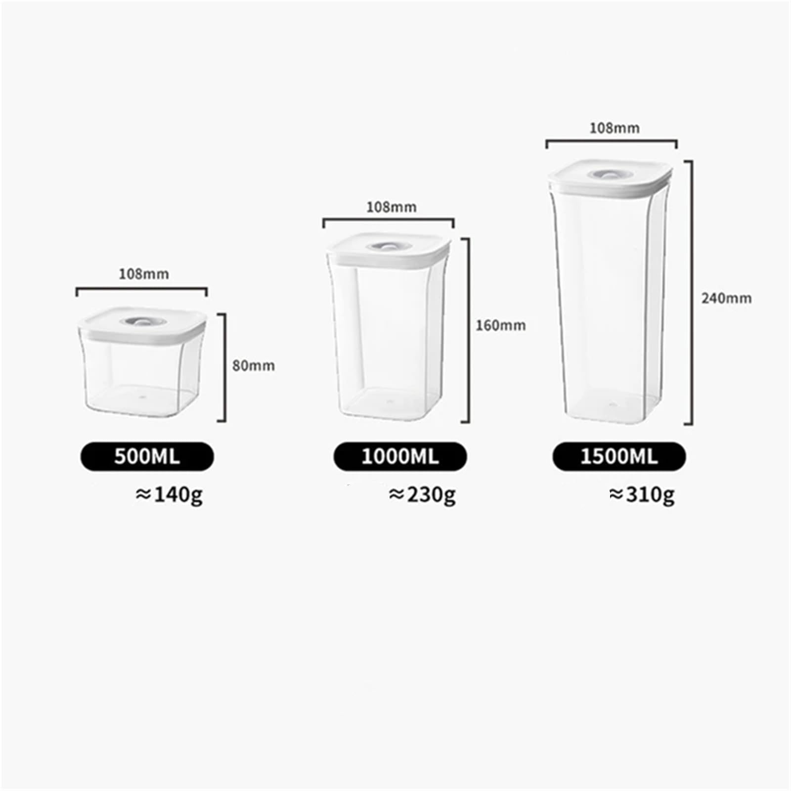 Barattoli Per La Conservazione Tarro de almacenamiento de granos transparente cuadrado, tanque sellado, caja de aperitivos de frutas secas, latas, organizador de contenedores de plástico for cocina, 3