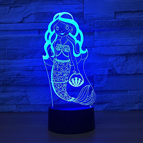 7 Color Changing Night Lamp 3D Atmosphere Bulbing Light 3D Visual Illusion LED Lamp for Kids Toy Christmas Birthday Gifts (Mermaid)